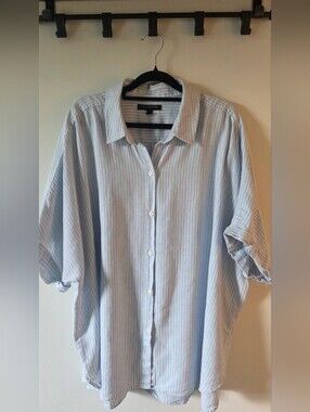 Banana Republic Light Blue and White Striped Button-Down Shirt
